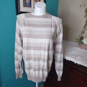 Men's A-C Design Studio, Brown Stripped, Long Sleeve Cotton Sweater  L